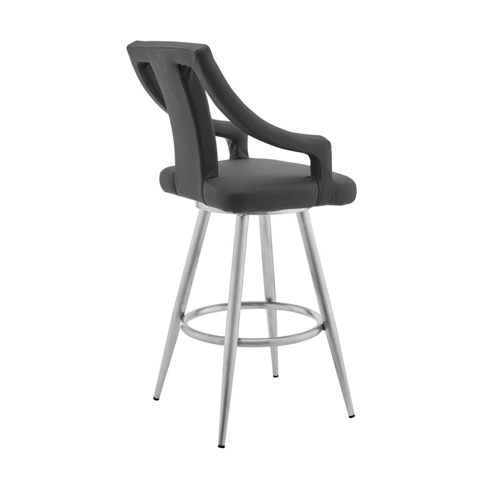 Maxen 30" Gray Faux Leather and Brushed Stainless Steel Swivel Bar Stool By Armen Living | Bar Stools |  Modishstore  - 4