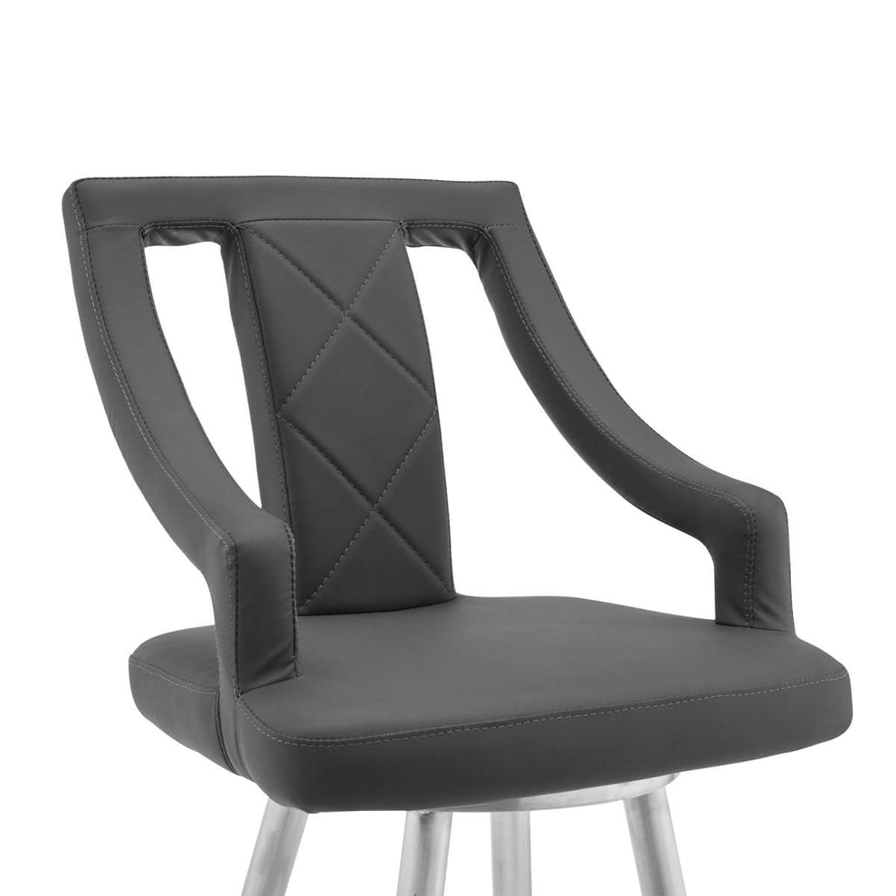 Maxen 30" Gray Faux Leather and Brushed Stainless Steel Swivel Bar Stool By Armen Living | Bar Stools |  Modishstore  - 5