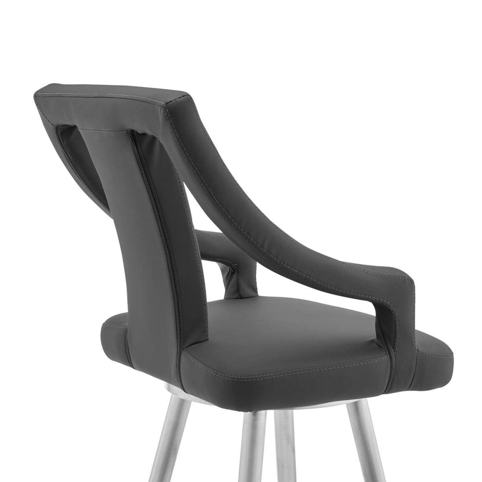 Maxen 30" Gray Faux Leather and Brushed Stainless Steel Swivel Bar Stool By Armen Living | Bar Stools |  Modishstore  - 6