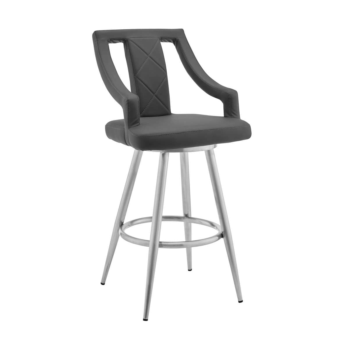 Maxen 30" Gray Faux Leather and Brushed Stainless Steel Swivel Bar Stool By Armen Living | Bar Stools |  Modishstore  - 2