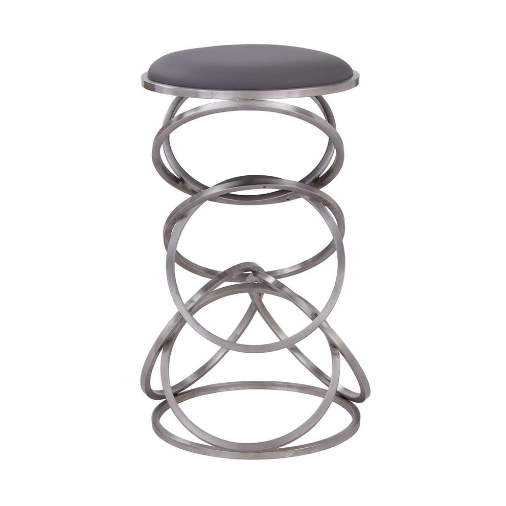 Medley Contemporary 26" Counter Height Barstool in Brushed Stainless Steel Finish and Gray Faux Leather By Armen Living | Bar Stools |  Modishstore  - 3