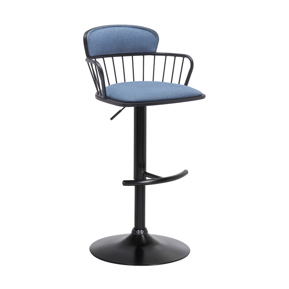 Nash Adjustable Black Wood Bar Stool in Light Gray Fabric with Black Metal By Armen Living | Bar Stools | Modishstore - 11