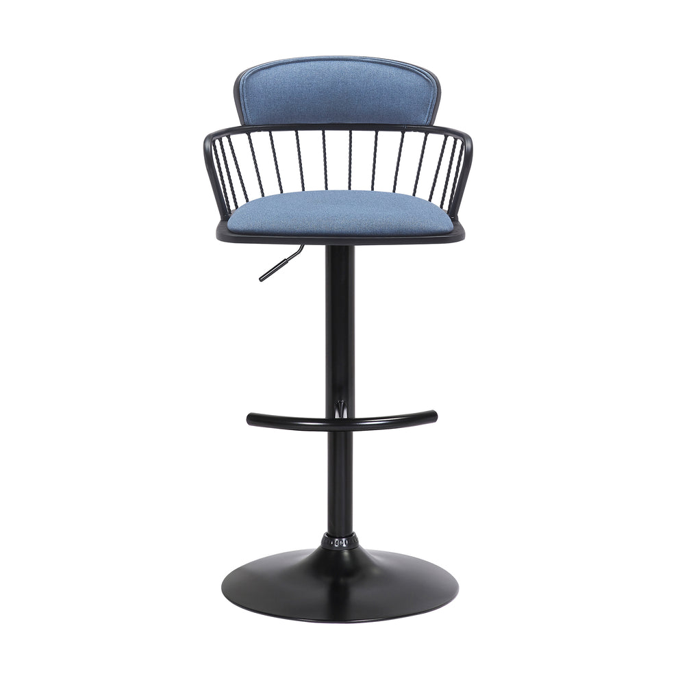 Nash Adjustable Black Wood Bar Stool in Light Gray Fabric with Black Metal By Armen Living | Bar Stools | Modishstore - 12