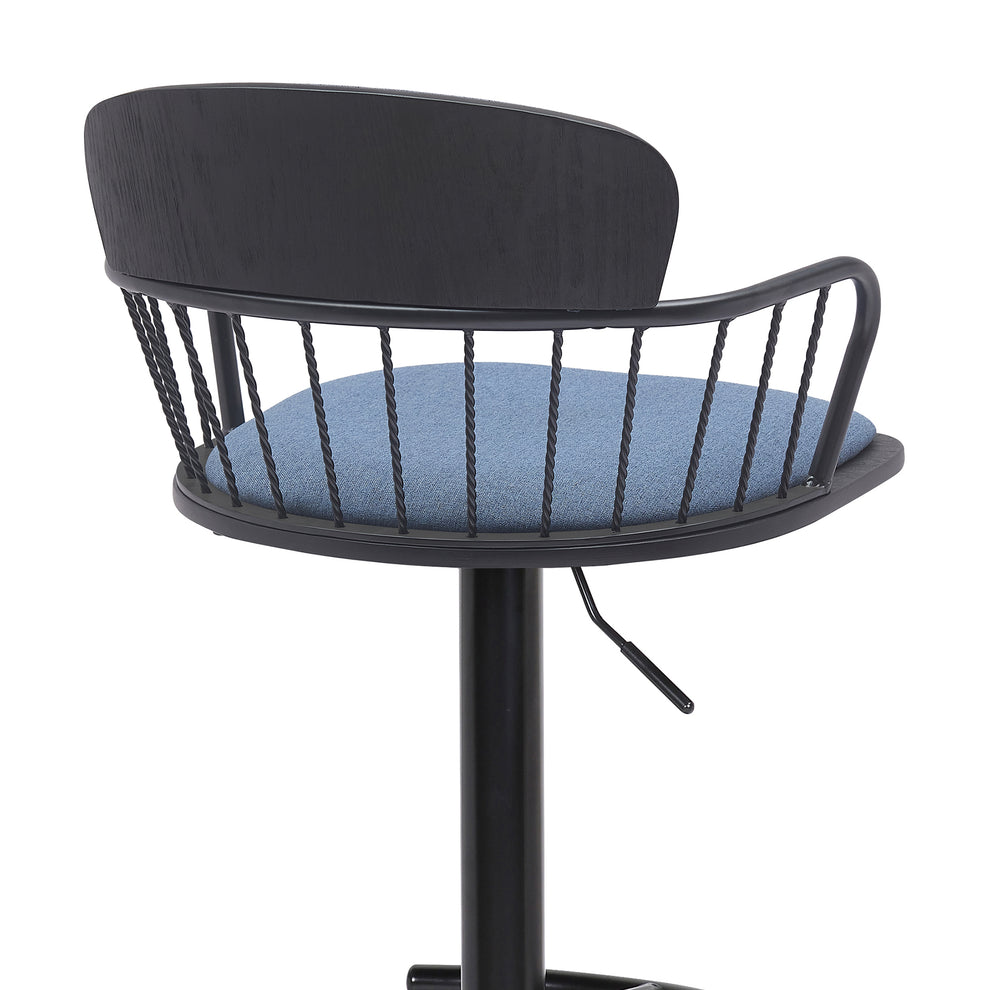 Nash Adjustable Black Wood Bar Stool in Light Gray Fabric with Black Metal By Armen Living | Bar Stools | Modishstore - 14
