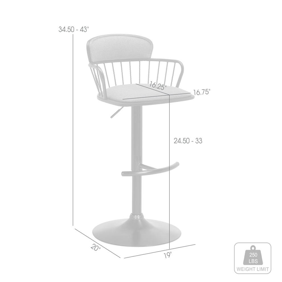 Nash Adjustable Black Wood Bar Stool in Light Gray Fabric with Black Metal By Armen Living | Bar Stools | Modishstore - 17