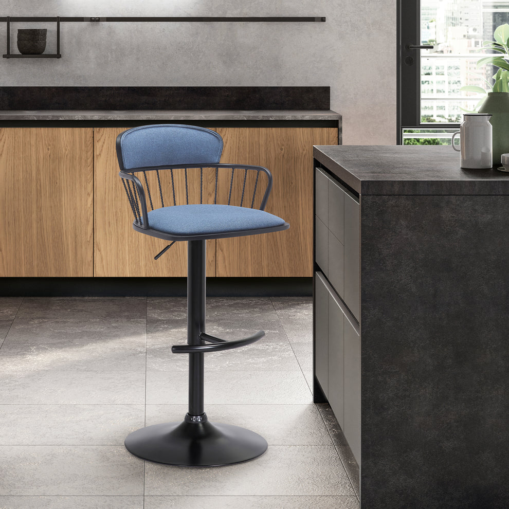 Nash Adjustable Black Wood Bar Stool in Light Gray Fabric with Black Metal By Armen Living | Bar Stools | Modishstore - 10