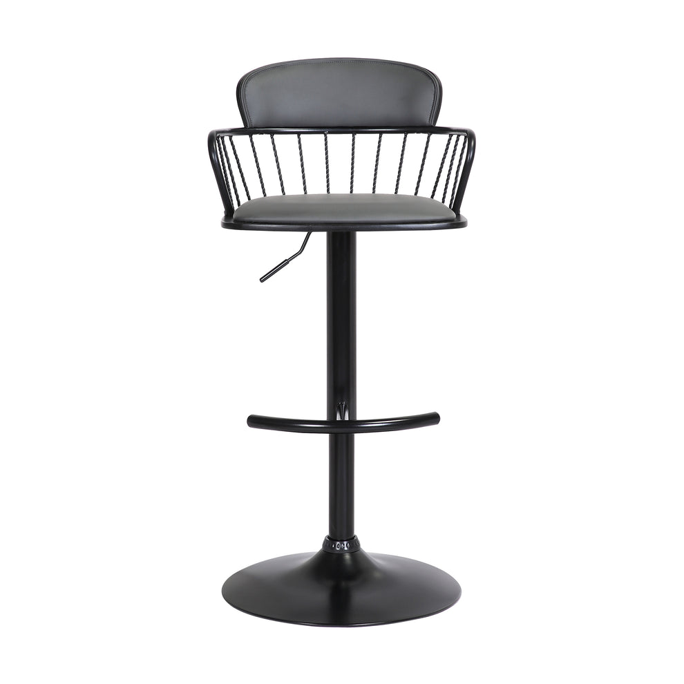 Nash Adjustable Black Wood Bar Stool in Grey Faux Leather with Black Metal By Armen Living | Bar Stools | Modishstore - 3
