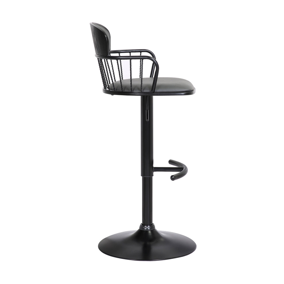 Nash Adjustable Black Wood Bar Stool in Grey Faux Leather with Black Metal By Armen Living | Bar Stools | Modishstore - 4