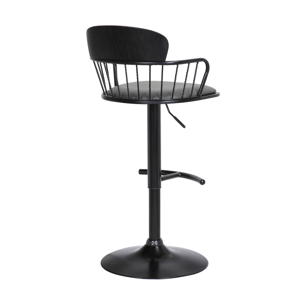 Nash Adjustable Black Wood Bar Stool in Grey Faux Leather with Black Metal By Armen Living | Bar Stools | Modishstore - 5