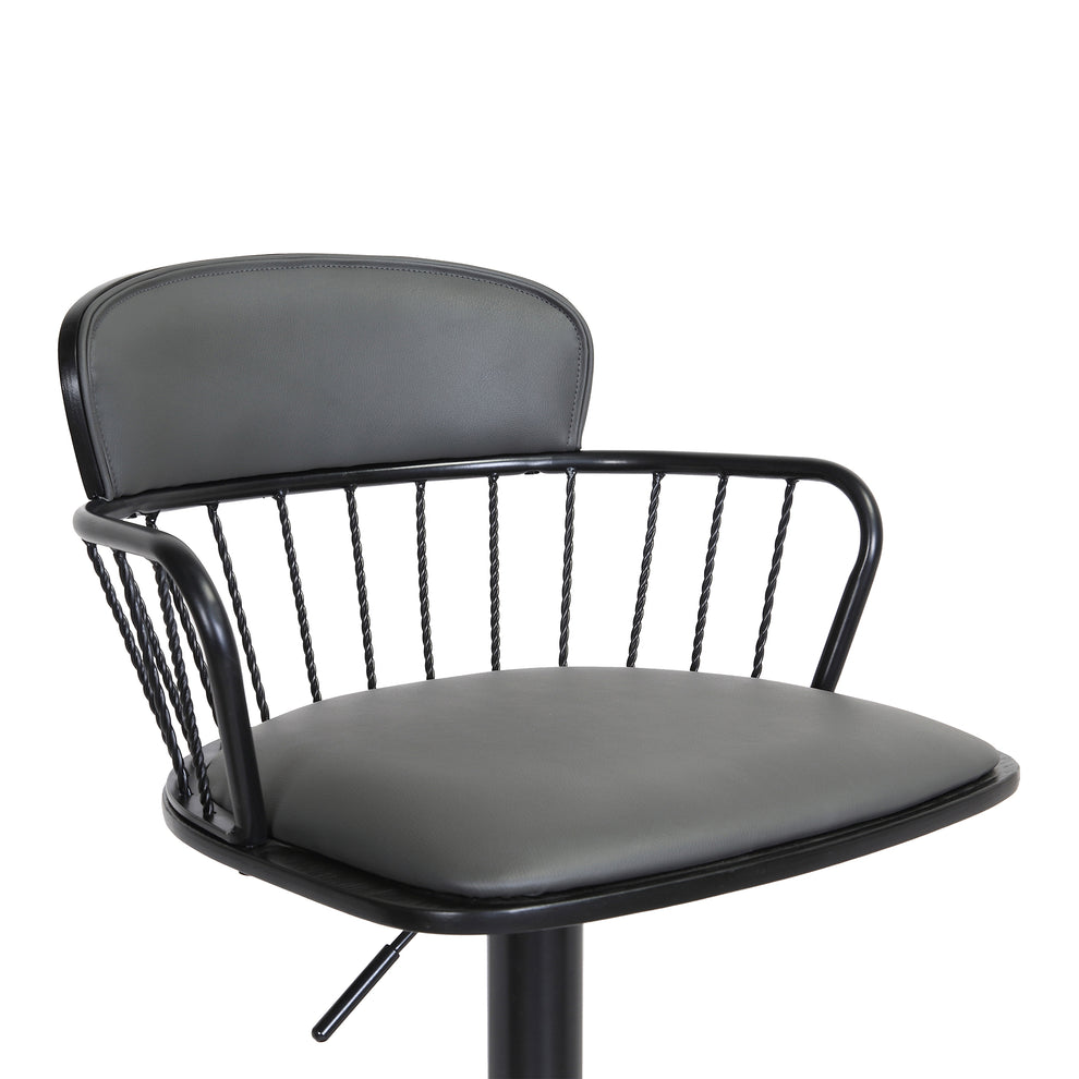 Nash Adjustable Black Wood Bar Stool in Grey Faux Leather with Black Metal By Armen Living | Bar Stools | Modishstore - 7