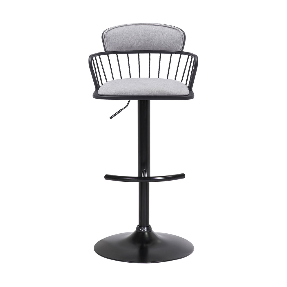 Nash Adjustable Black Wood Bar Stool in Light Gray Fabric with Black Metal By Armen Living | Bar Stools | Modishstore - 3