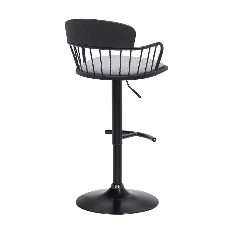 Nash Adjustable Black Wood Bar Stool in Light Gray Fabric with Black Metal By Armen Living | Bar Stools | Modishstore - 4