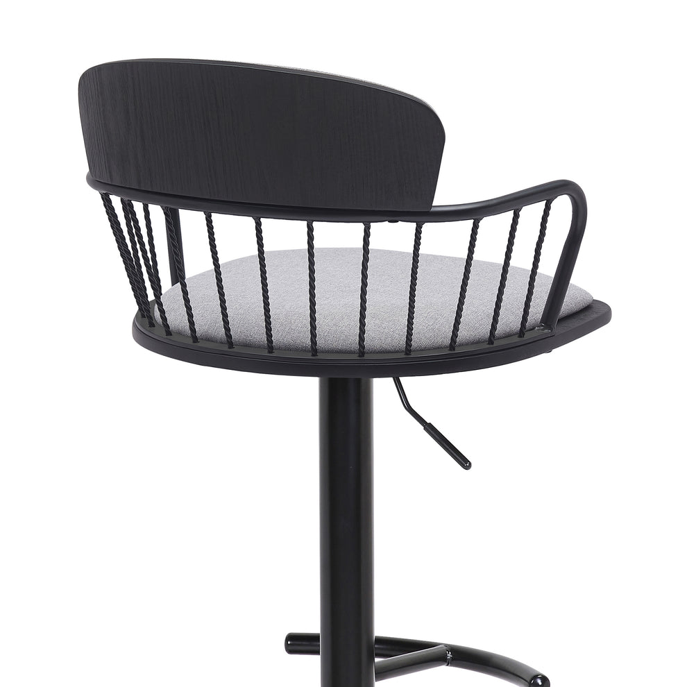 Nash Adjustable Black Wood Bar Stool in Light Gray Fabric with Black Metal By Armen Living | Bar Stools | Modishstore - 5