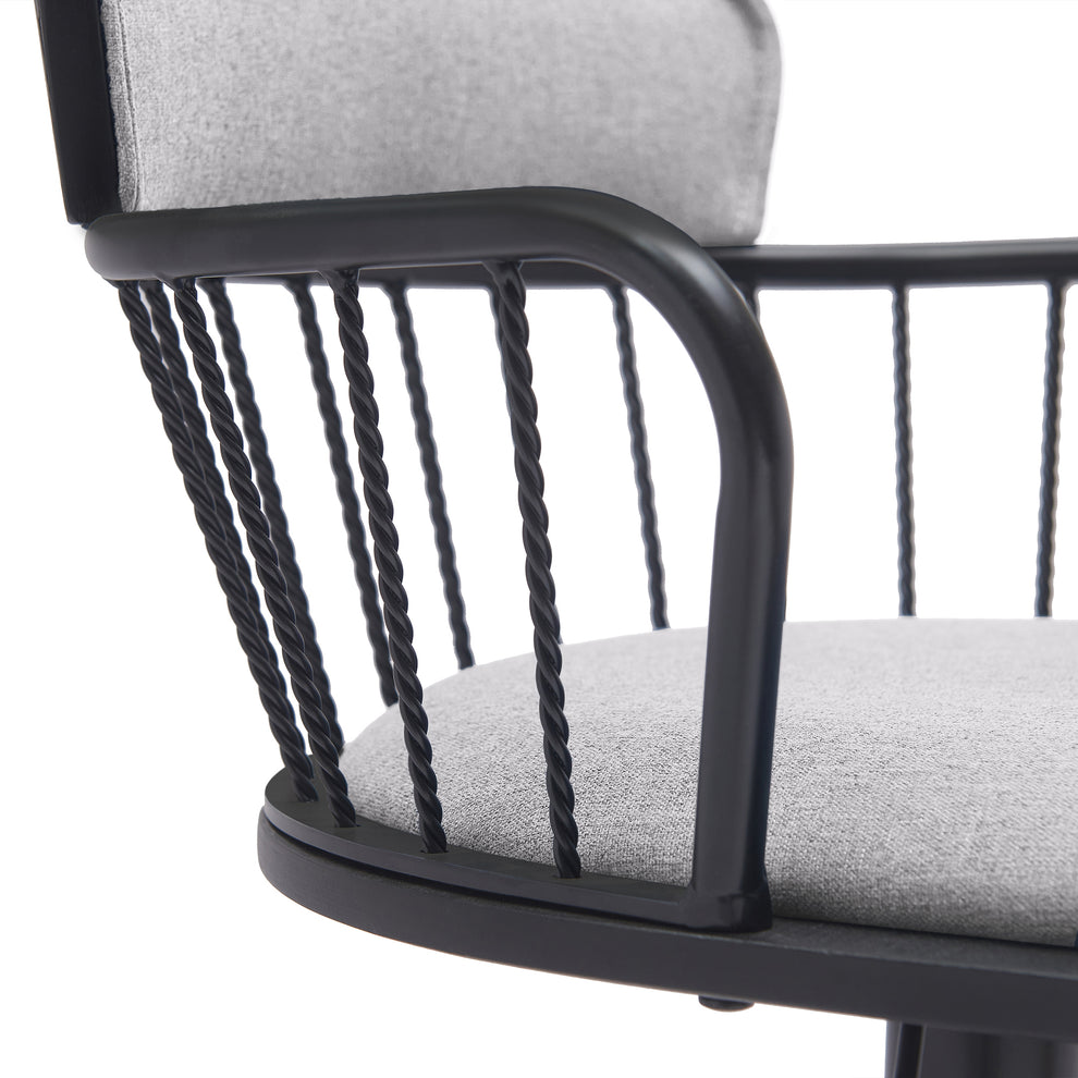 Nash Adjustable Black Wood Bar Stool in Light Gray Fabric with Black Metal By Armen Living | Bar Stools | Modishstore - 6
