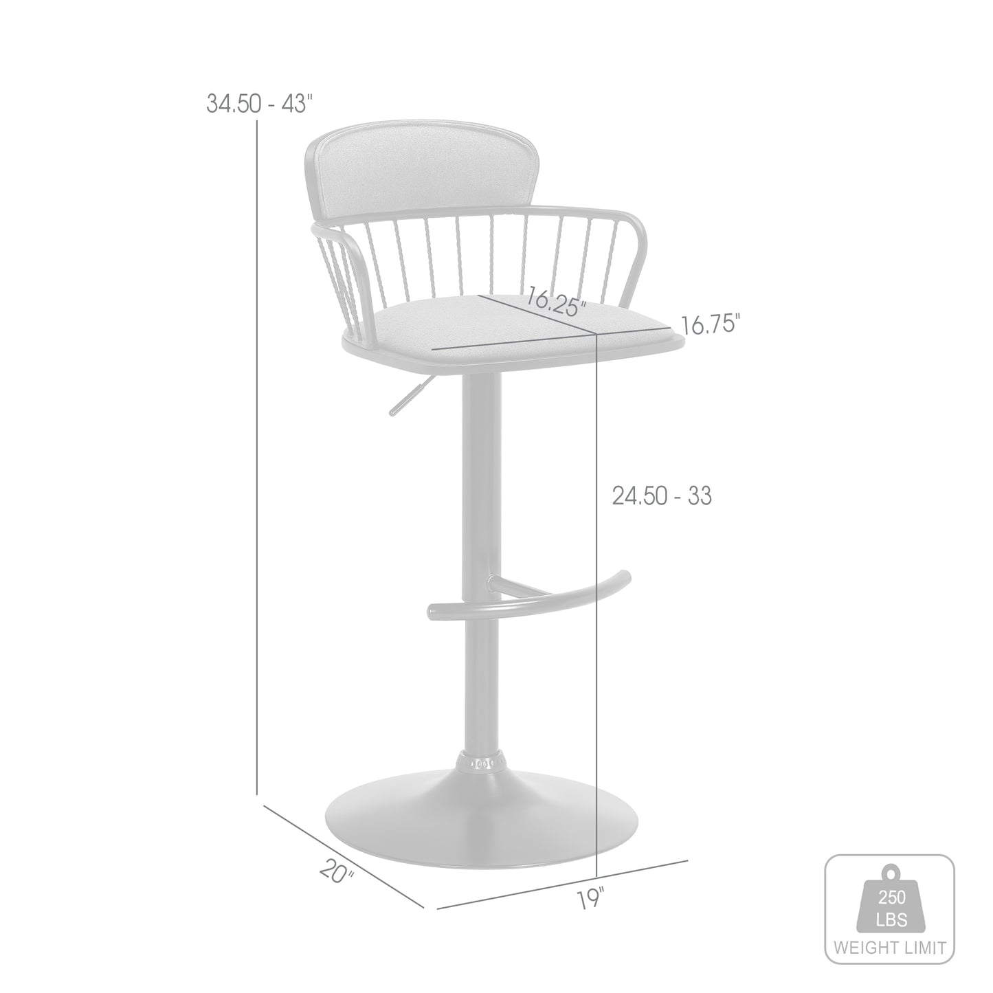 Nash Adjustable Black Wood Bar Stool in Light Gray Fabric with Black Metal By Armen Living | Bar Stools | Modishstore - 8