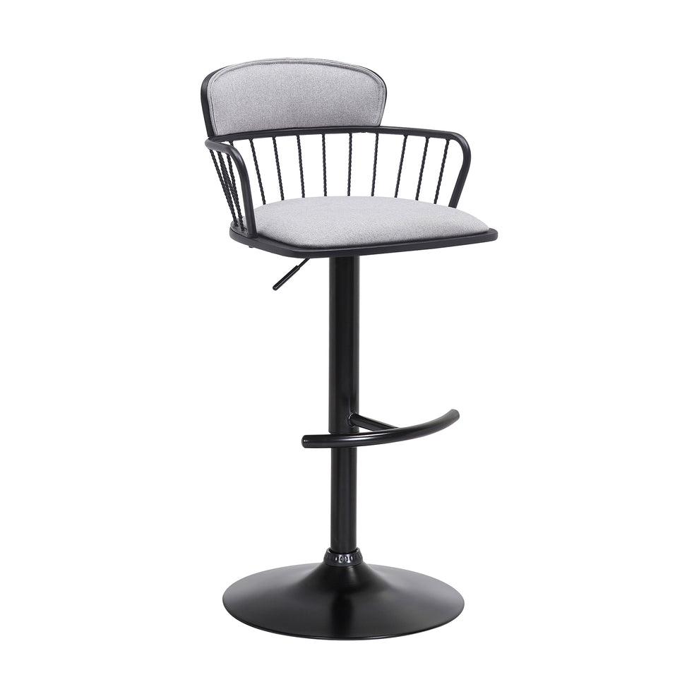 Nash Adjustable Black Wood Bar Stool in Light Gray Fabric with Black Metal By Armen Living | Bar Stools | Modishstore - 2