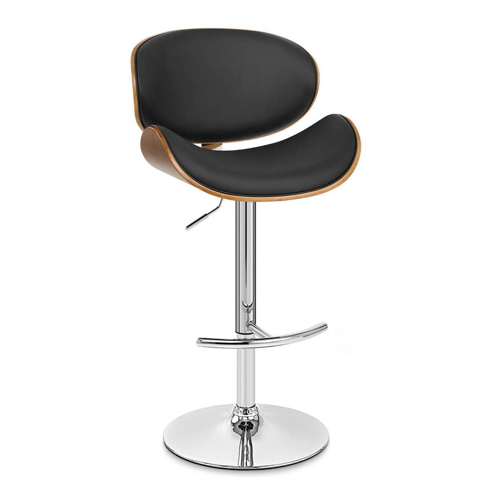 Naples Black Faux Leather Adjustable Height Swivel Walnut Wood and Chrome Base Bar Stool By Armen Living | Bar Stools | Modishstore - 2