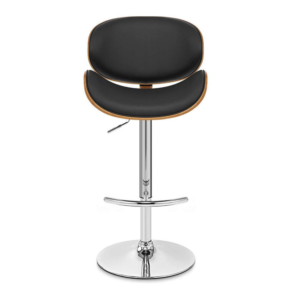 Naples Black Faux Leather Adjustable Height Swivel Walnut Wood and Chrome Base Bar Stool By Armen Living | Bar Stools | Modishstore - 3