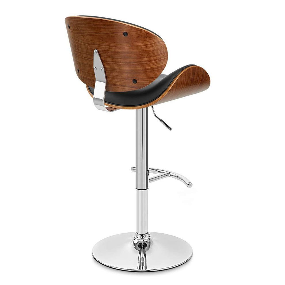 Naples Black Faux Leather Adjustable Height Swivel Walnut Wood and Chrome Base Bar Stool By Armen Living | Bar Stools | Modishstore - 4