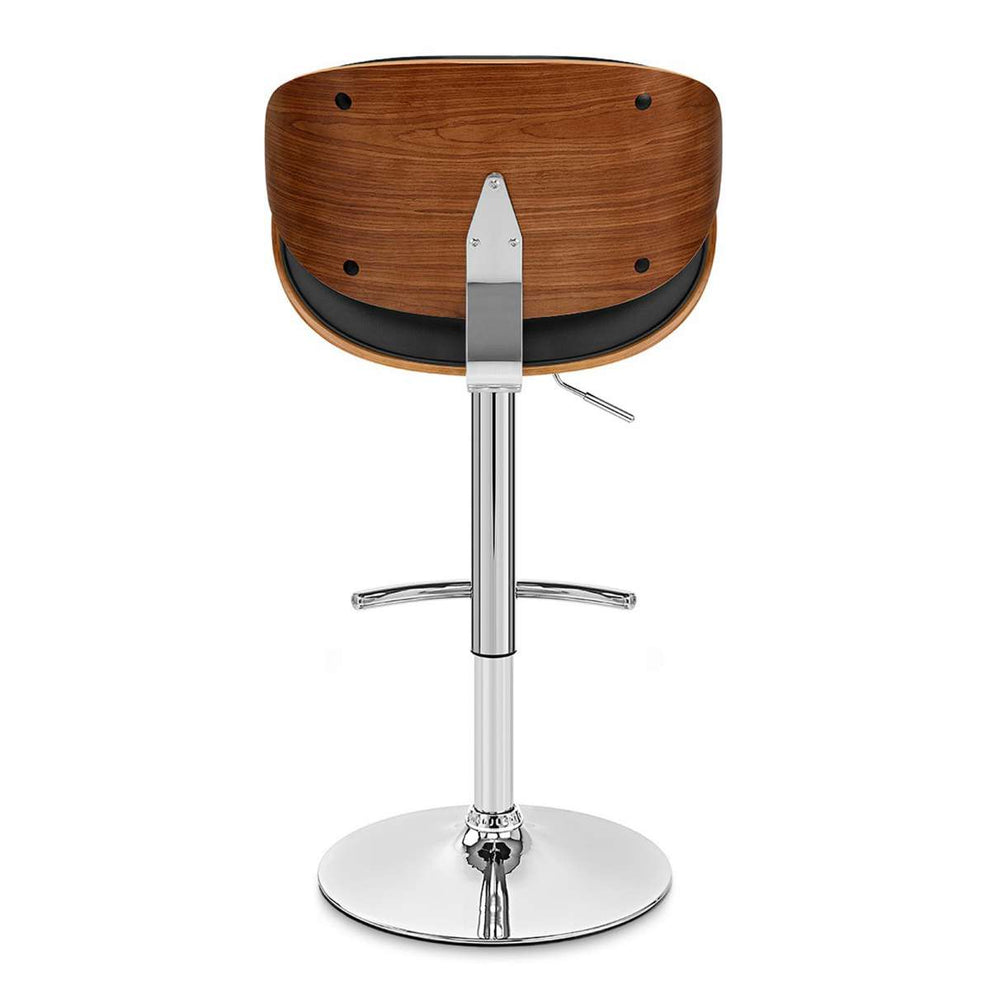 Naples Black Faux Leather Adjustable Height Swivel Walnut Wood and Chrome Base Bar Stool By Armen Living | Bar Stools | Modishstore - 5