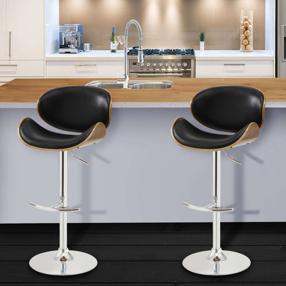 Naples Black Faux Leather Adjustable Height Swivel Walnut Wood and Chrome Base Bar Stool By Armen Living | Bar Stools | Modishstore