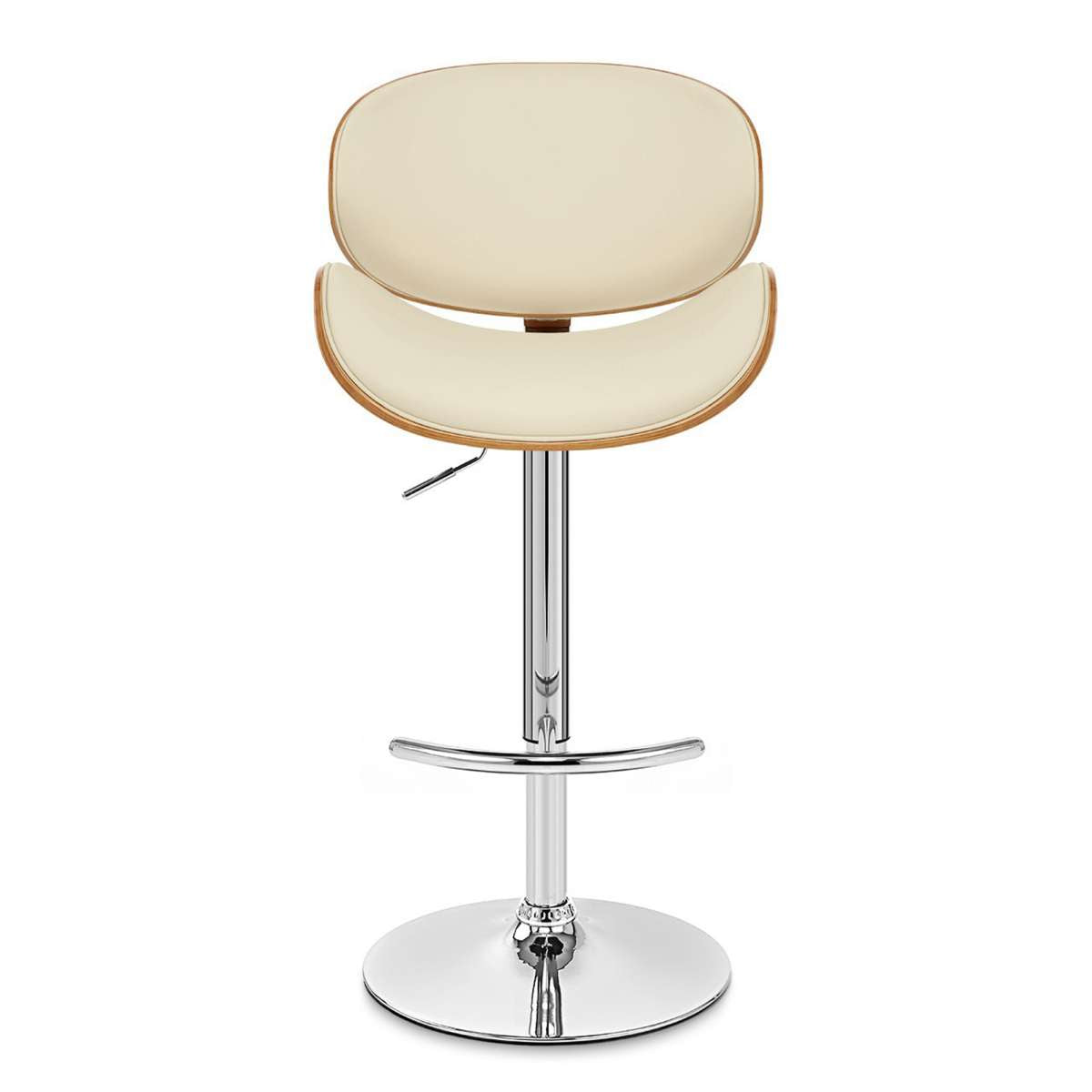 Naples Black Faux Leather Adjustable Height Swivel Walnut Wood and Chrome Base Bar Stool By Armen Living | Bar Stools | Modishstore - 10