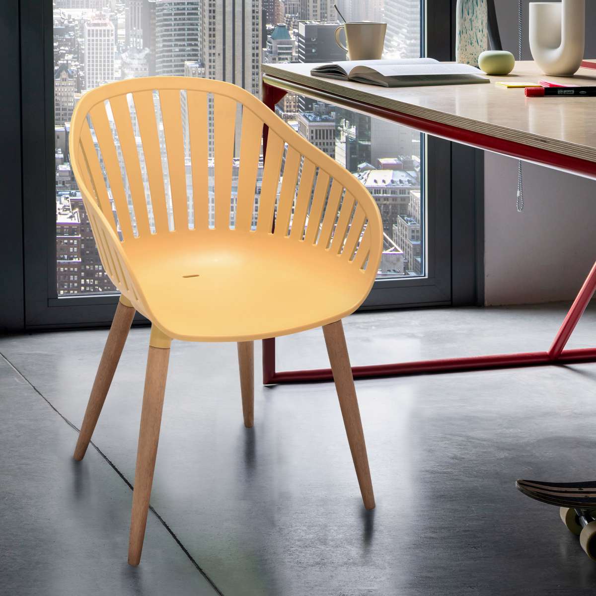 Nassau Outdoor Arm Dining Chairs in Honey Yellow Finish with Wood legs- Set of 2 By Armen Living | Outdoor Chairs |  Modishstore  - 5