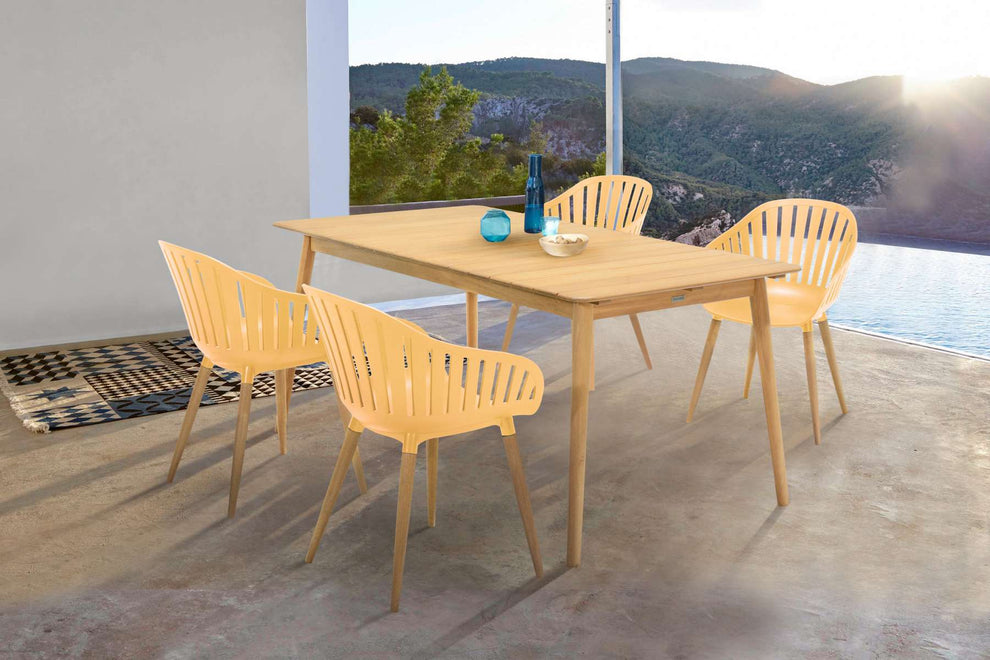 Nassau Outdoor Arm Dining Chairs in Honey Yellow Finish with Wood legs- Set of 2 By Armen Living | Outdoor Chairs |  Modishstore  - 2