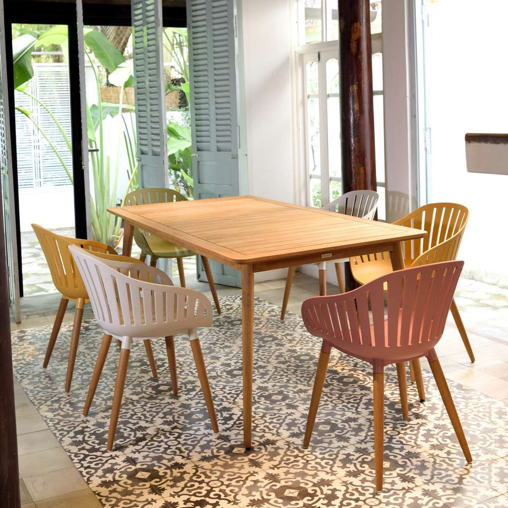 Nassau Outdoor Arm Dining Chairs in Honey Yellow Finish with Wood legs- Set of 2 By Armen Living | Outdoor Chairs |  Modishstore 