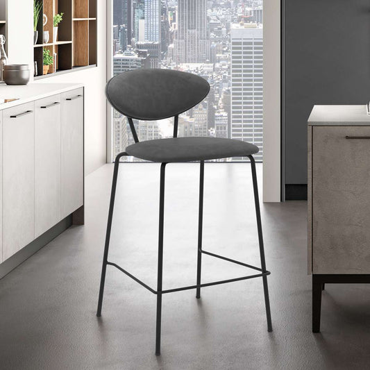 Neo 26" Gray Faux Leather and Metal Counter Height Bar Stool By Armen Living | Bar Stools |  Modishstore 