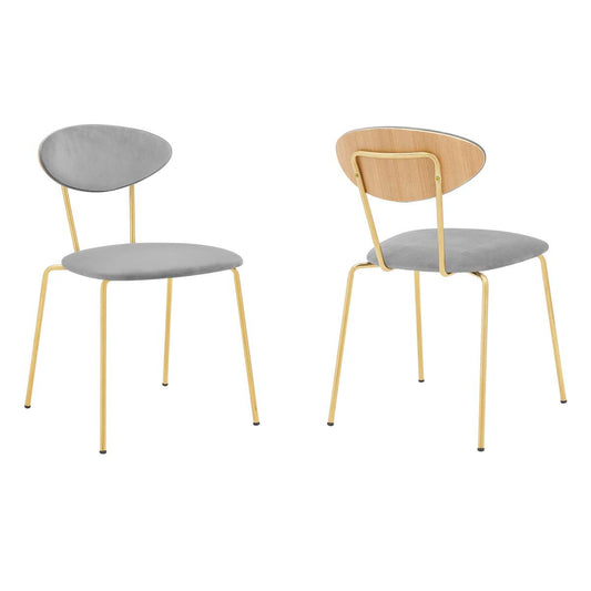 Neo Modern Gray Velvet and Gold Metal Leg Dining Room Chairs - Set of 2 By Armen Living | Dining Chairs | Modishstore