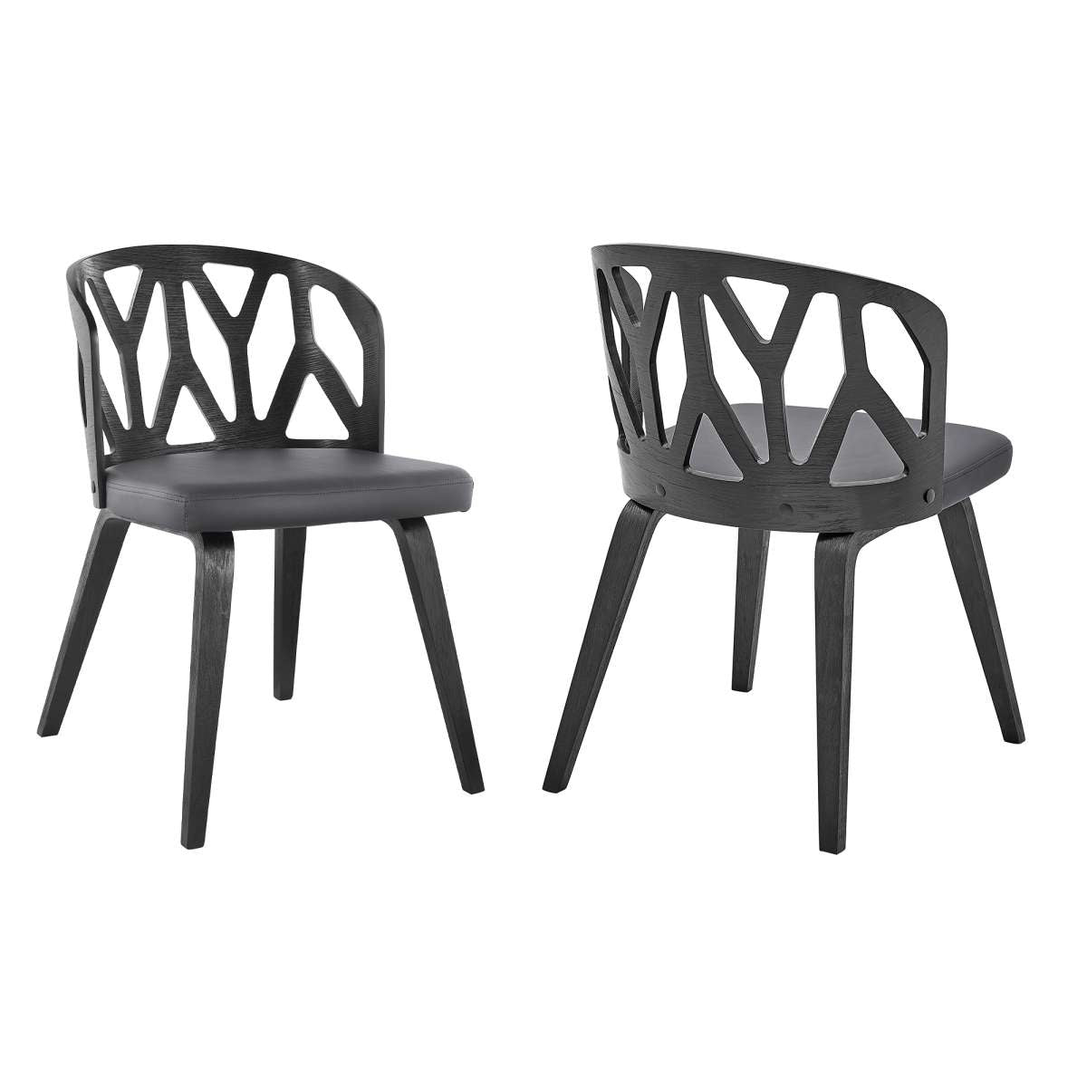 Nia Gray Faux Leather and Black Wood Dining Chairs - Set of 2 By Armen Living | Dining Chairs | Modishstore
