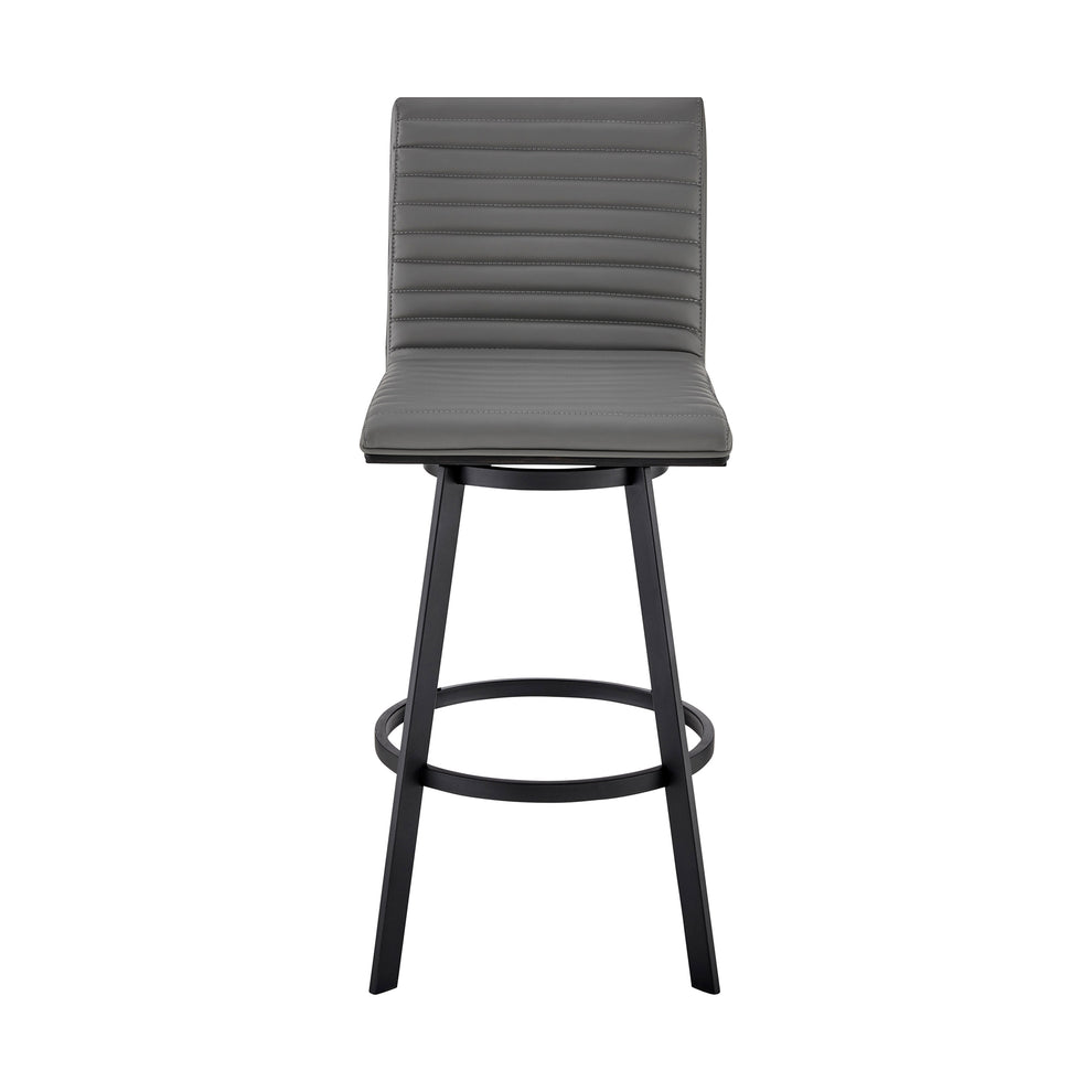 Nikole 26" Counter Height Swivel Bar Stool in Matt Black Finish with Gray Faux Leather By Armen Living | Bar Stools | Modishstore - 3