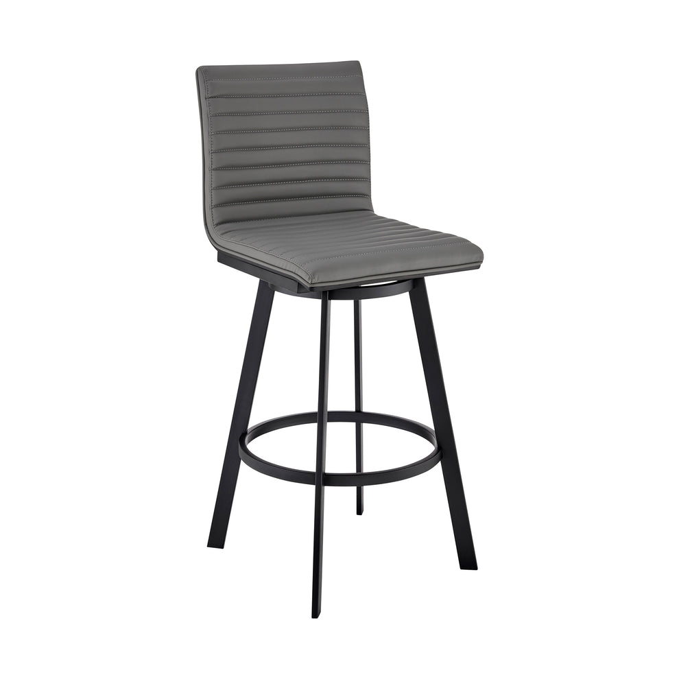 Nikole 30" Bar Height Swivel Bar Stool in Matt Black Finish with Gray Faux Leather By Armen Living | Bar Stools | Modishstore - 2