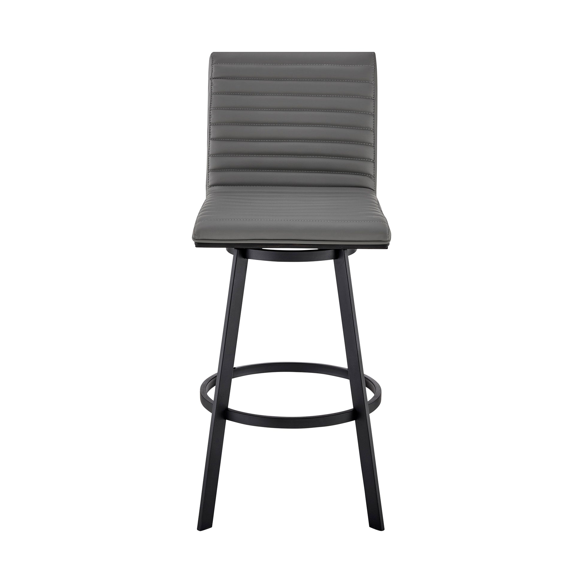 Nikole 30" Bar Height Swivel Bar Stool in Matt Black Finish with Gray Faux Leather By Armen Living | Bar Stools | Modishstore - 3