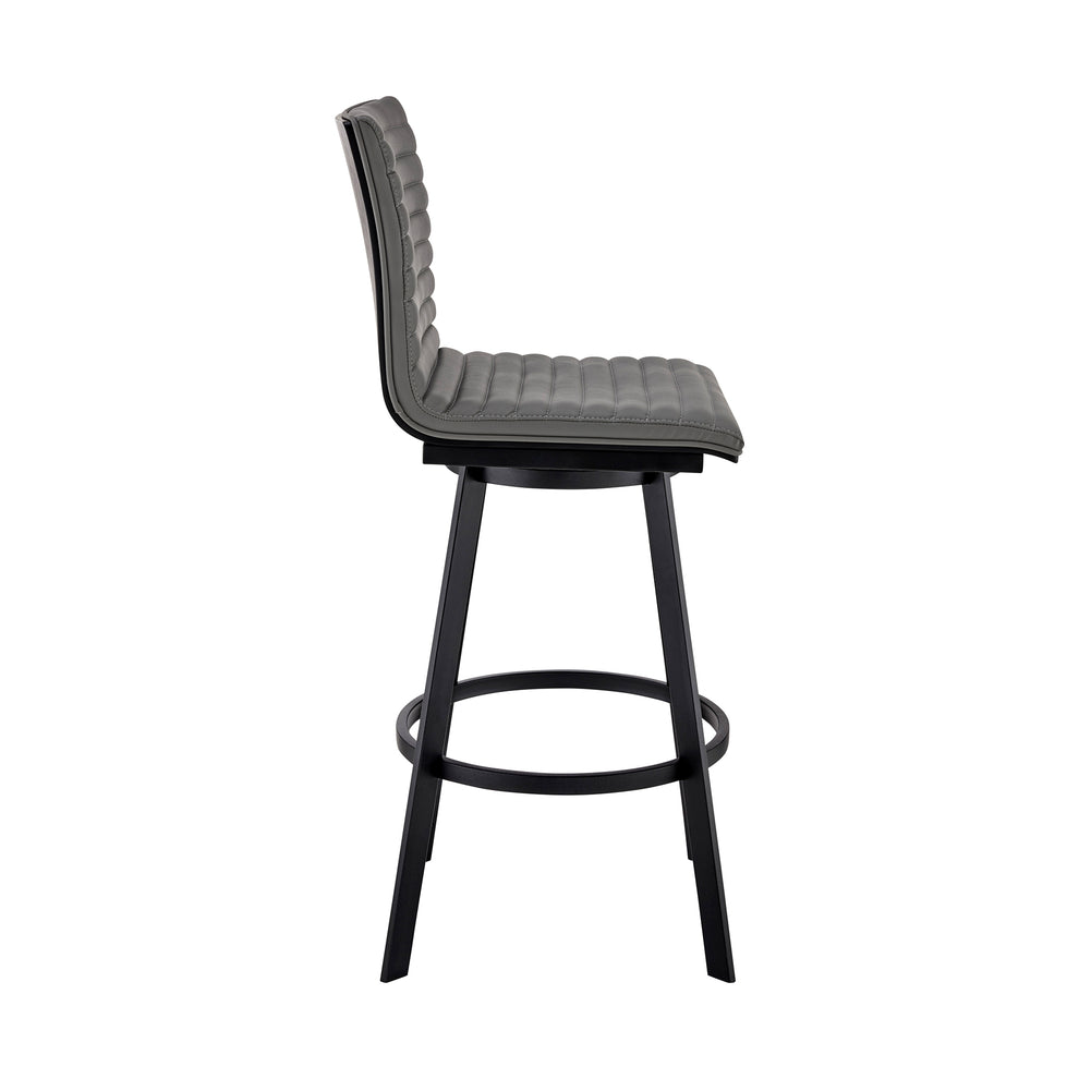 Nikole 30" Bar Height Swivel Bar Stool in Matt Black Finish with Gray Faux Leather By Armen Living | Bar Stools | Modishstore - 4