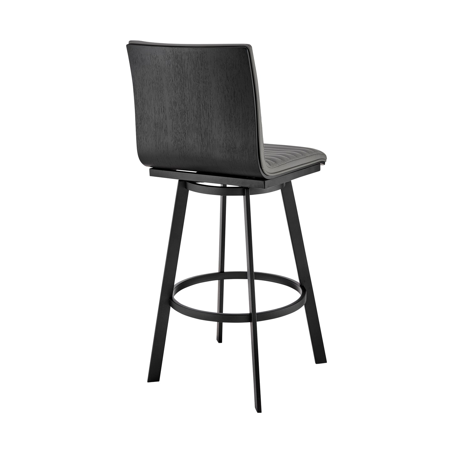 Nikole 30" Bar Height Swivel Bar Stool in Matt Black Finish with Gray Faux Leather By Armen Living | Bar Stools | Modishstore - 5