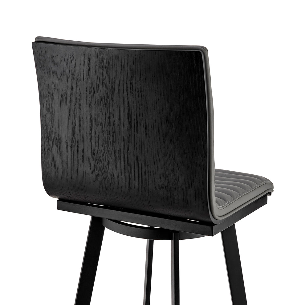 Nikole 30" Bar Height Swivel Bar Stool in Matt Black Finish with Gray Faux Leather By Armen Living | Bar Stools | Modishstore - 9