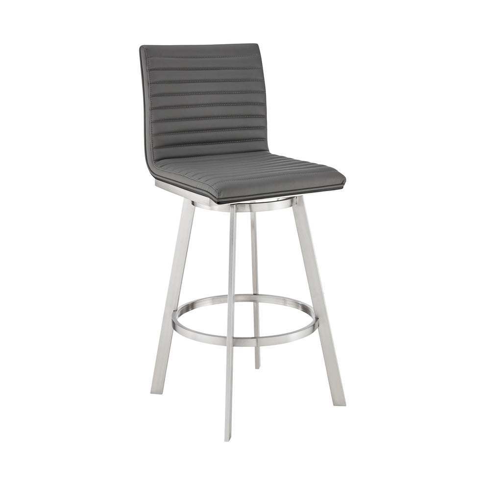 Nikole 26" Counter Height Black Swivel Bar Stool in Brushed Stainless Steel Finish and Gray Faux Leather By Armen Living | Bar Stools | Modishstore - 2