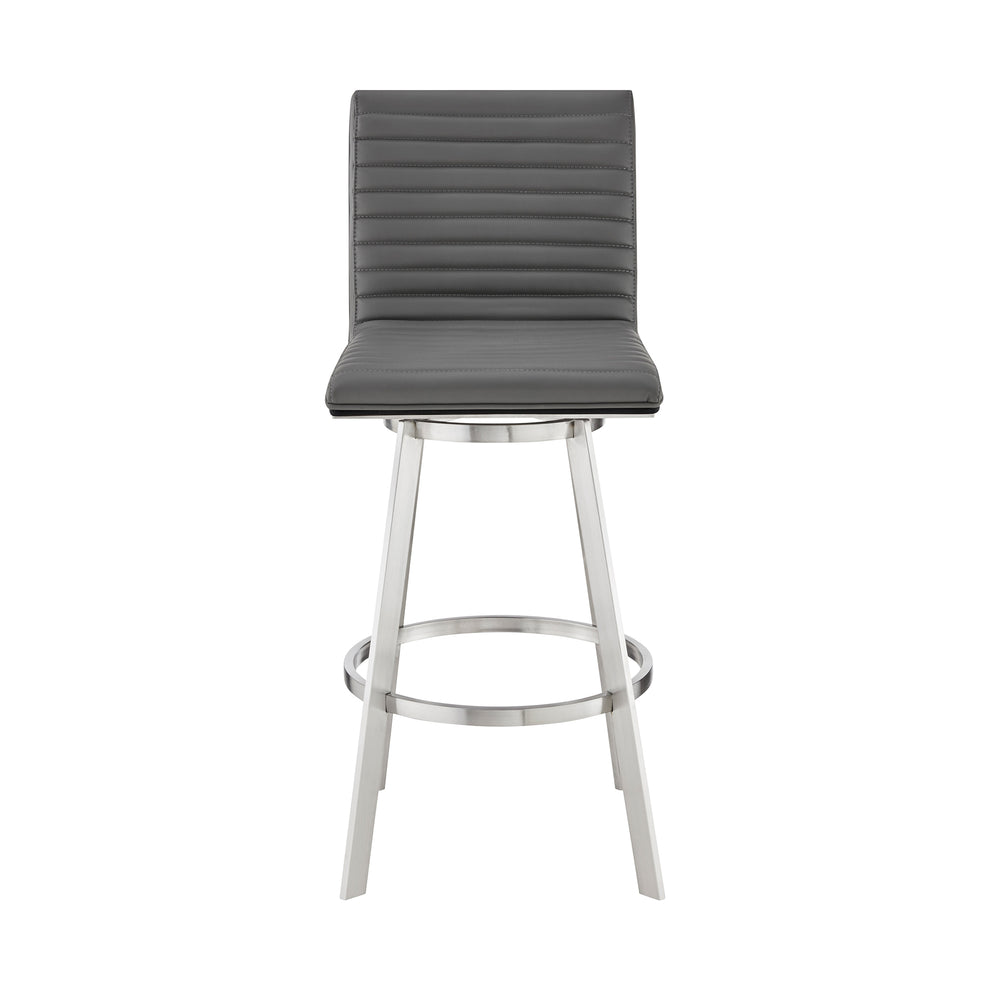 Nikole 26" Counter Height Black Swivel Bar Stool in Brushed Stainless Steel Finish and Gray Faux Leather By Armen Living | Bar Stools | Modishstore - 3