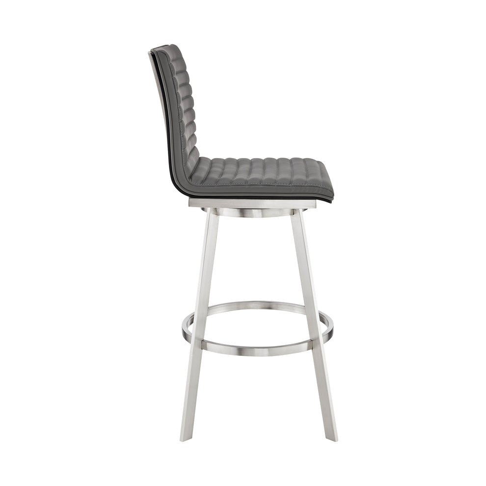 Nikole 26" Counter Height Black Swivel Bar Stool in Brushed Stainless Steel Finish and Gray Faux Leather By Armen Living | Bar Stools | Modishstore - 4