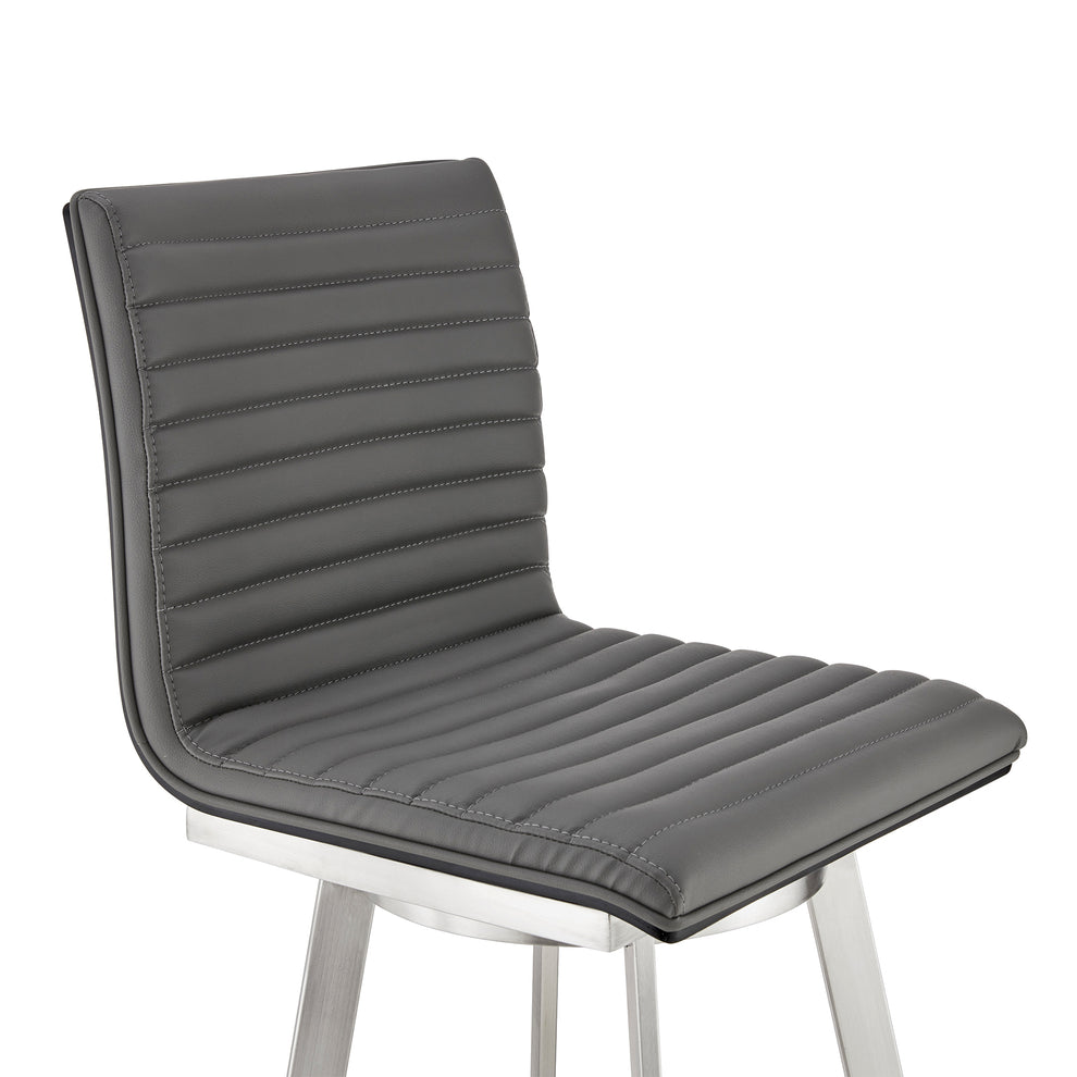 Nikole 26" Counter Height Black Swivel Bar Stool in Brushed Stainless Steel Finish and Gray Faux Leather By Armen Living | Bar Stools | Modishstore - 7