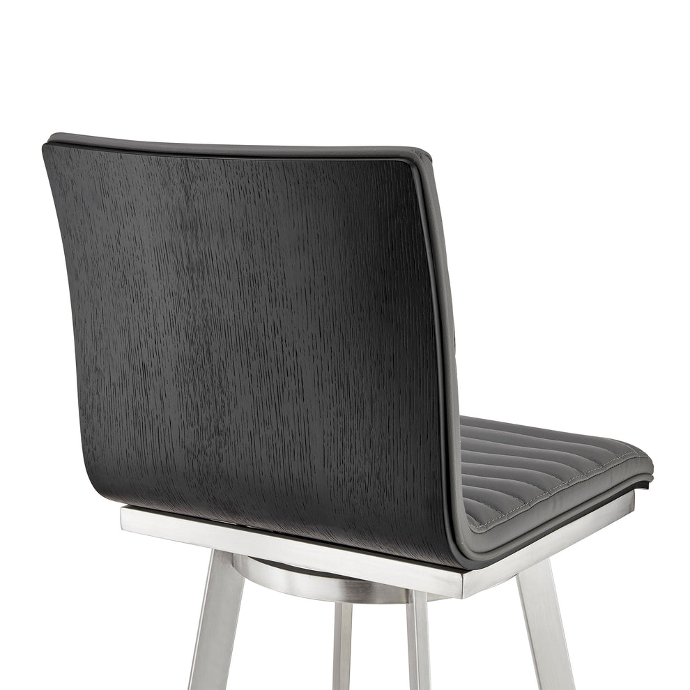 Nikole 26" Counter Height Black Swivel Bar Stool in Brushed Stainless Steel Finish and Gray Faux Leather By Armen Living | Bar Stools | Modishstore - 9