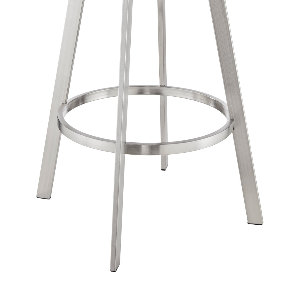 Nikole 26" Counter Height Black Swivel Bar Stool in Brushed Stainless Steel Finish and Gray Faux Leather By Armen Living | Bar Stools | Modishstore - 8
