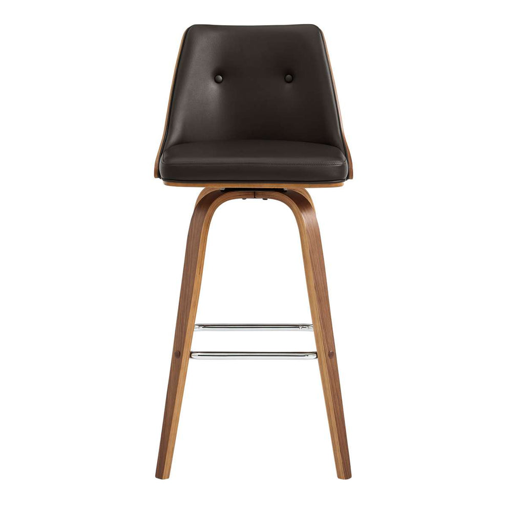 Nolte 30" Swivel Bar Stool in Brown Faux Leather and Walnut Wood By Armen Living | Bar Stools |  Modishstore  - 7