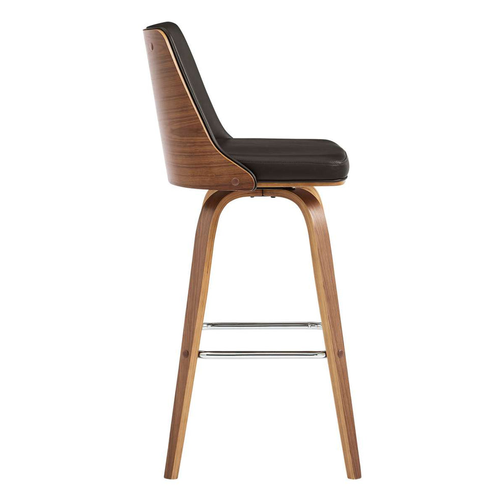 Nolte 30" Swivel Bar Stool in Brown Faux Leather and Walnut Wood By Armen Living | Bar Stools |  Modishstore  - 8