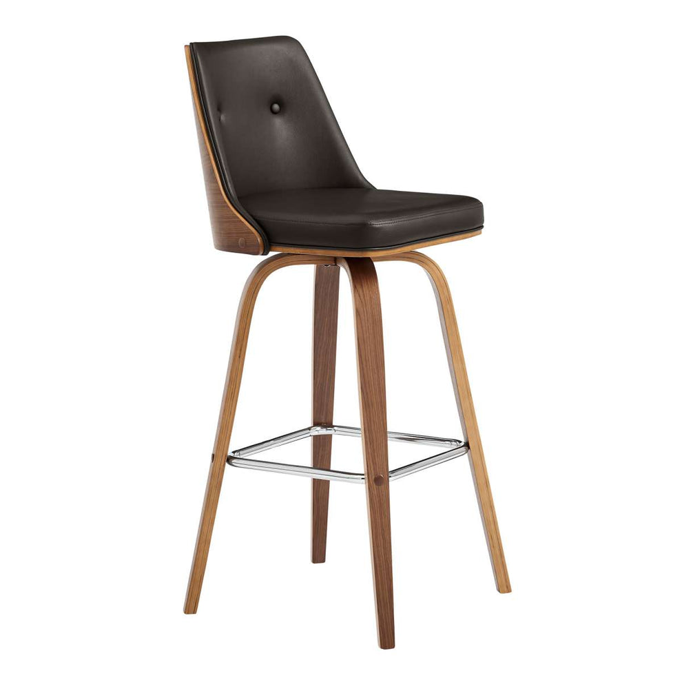 Nolte 30" Swivel Bar Stool in Brown Faux Leather and Walnut Wood By Armen Living | Bar Stools |  Modishstore  - 6