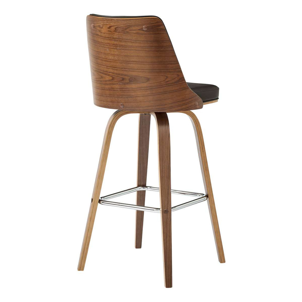 Nolte 30" Swivel Bar Stool in Brown Faux Leather and Walnut Wood By Armen Living | Bar Stools |  Modishstore  - 2