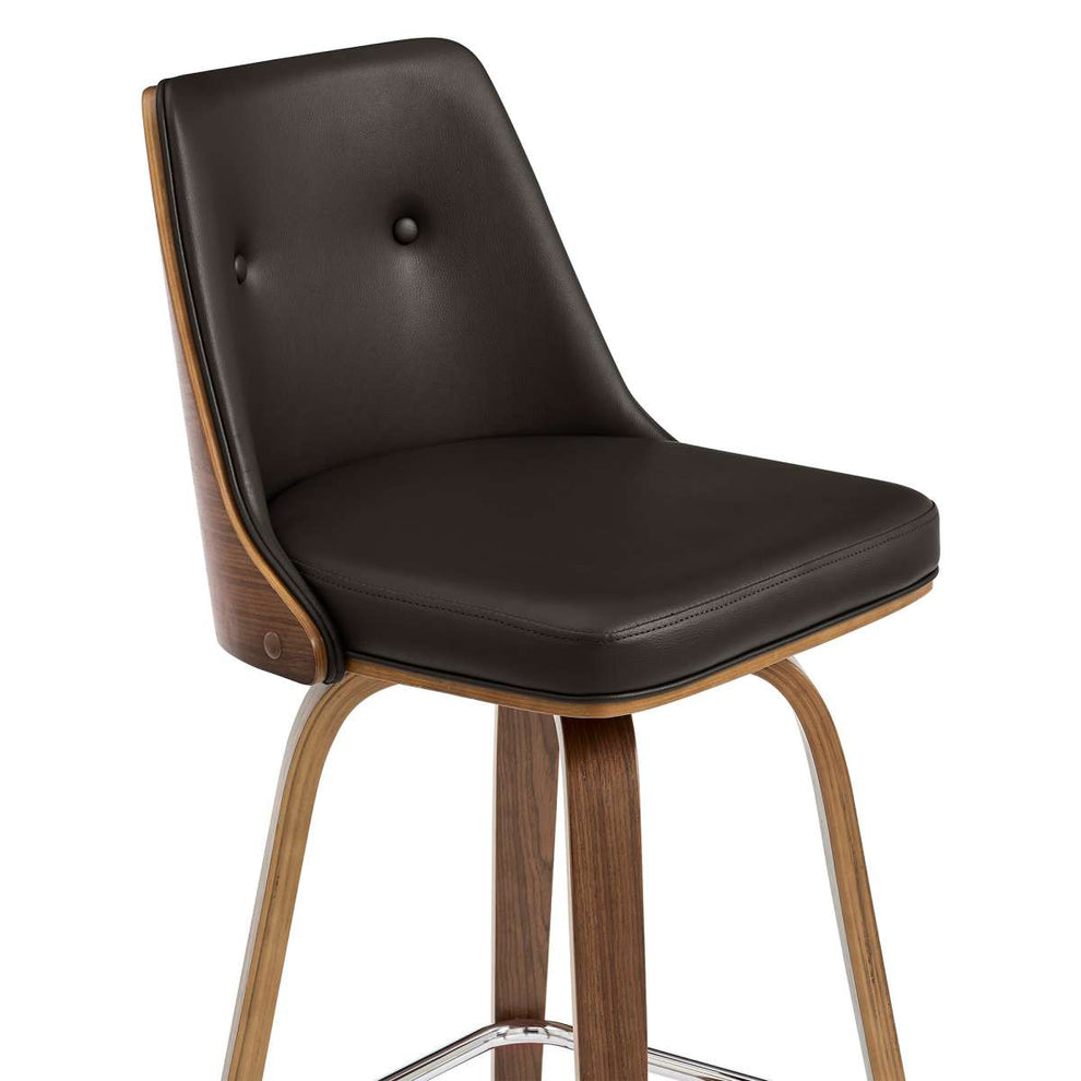 Nolte 30" Swivel Bar Stool in Brown Faux Leather and Walnut Wood By Armen Living | Bar Stools |  Modishstore  - 4