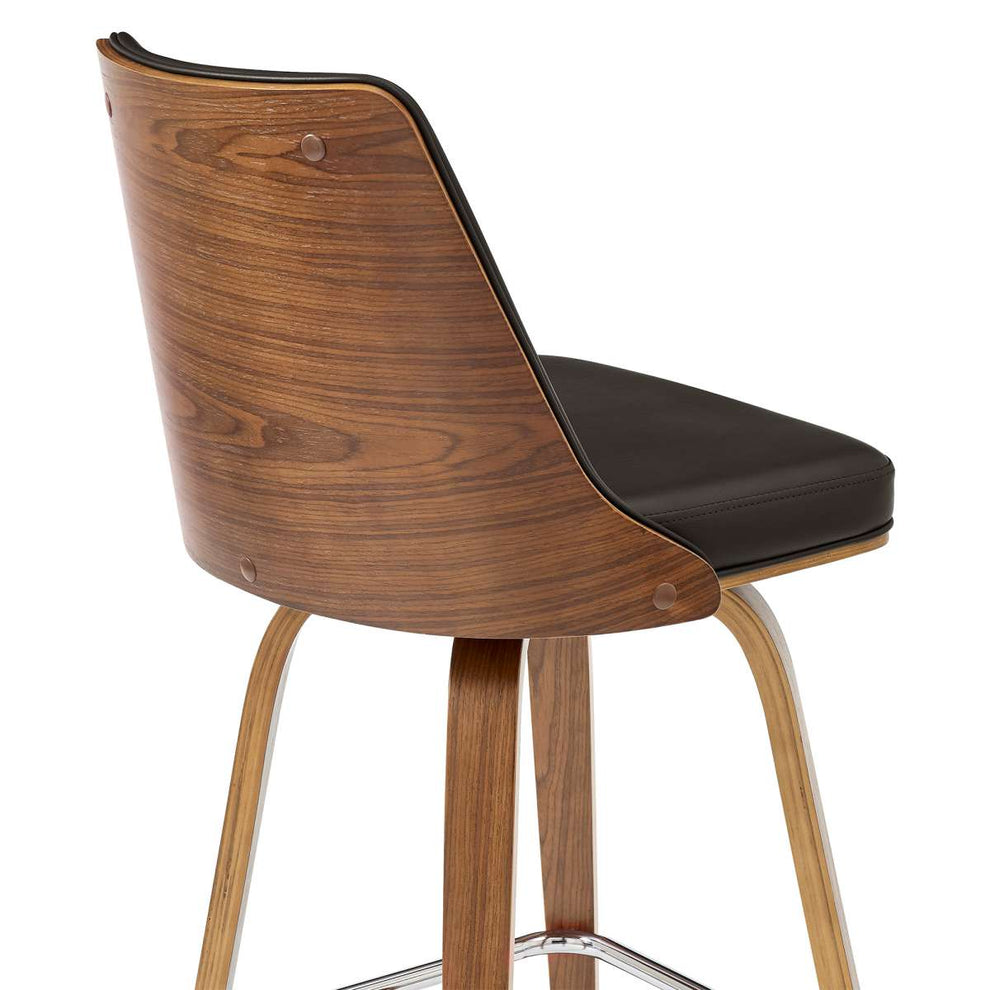 Nolte 30" Swivel Bar Stool in Brown Faux Leather and Walnut Wood By Armen Living | Bar Stools |  Modishstore  - 5